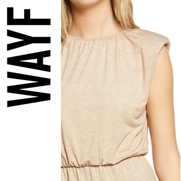 NEW Padded Shoulder Midi Dress WAYF XL in Sand - Picture 4 of 10